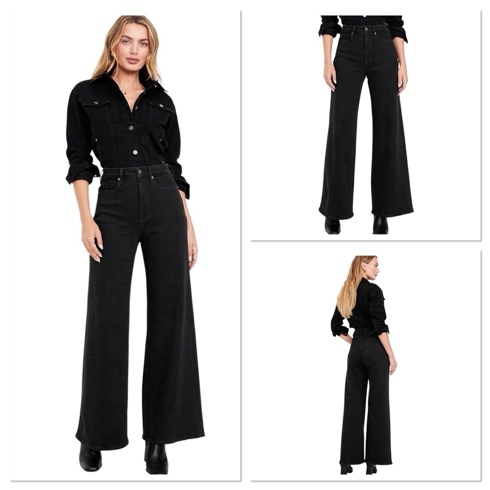 Old Navy Drapey Denim Super Wide Leg Jeans Womens Size 14 Black Extra High Rise